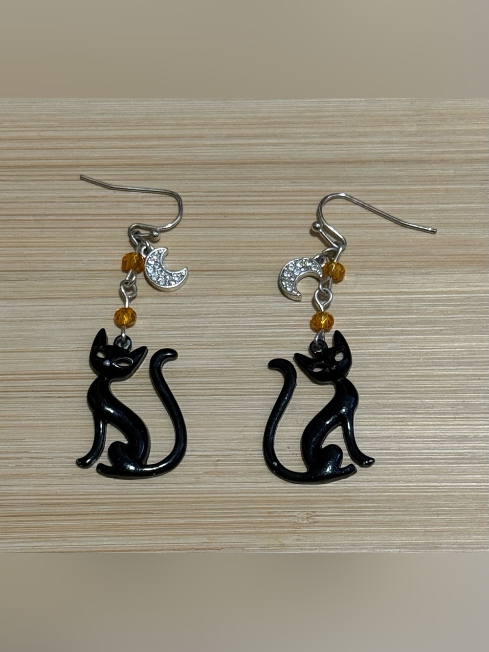 Black Cat and Moon Dangle Earrings
